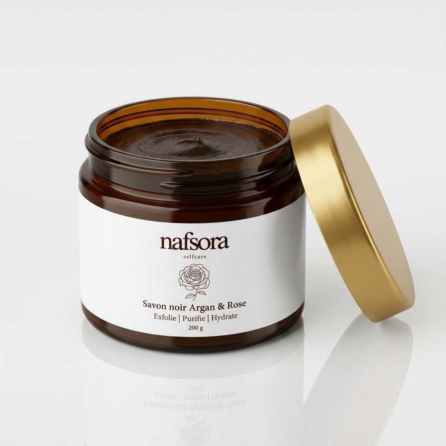 Savon noir Argan & Rose - 200g nasfora