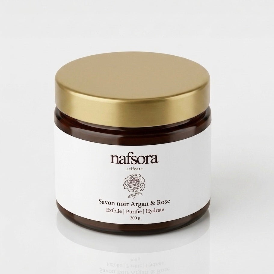 Savon noir Argan & Rose - 200g nasfora